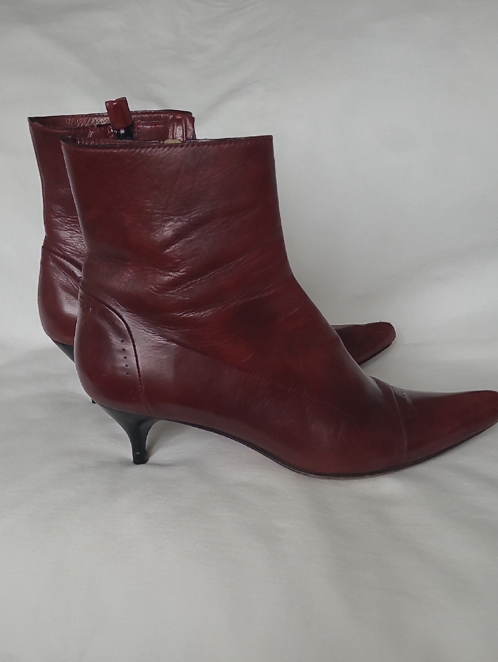CNC Costume National Women's Pointed-Toe Leather Ankle Boots in Burgundy Red
